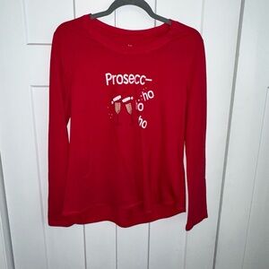 Women's Red Graphic Christmas Tee - Prosecc ho ho ho - Large